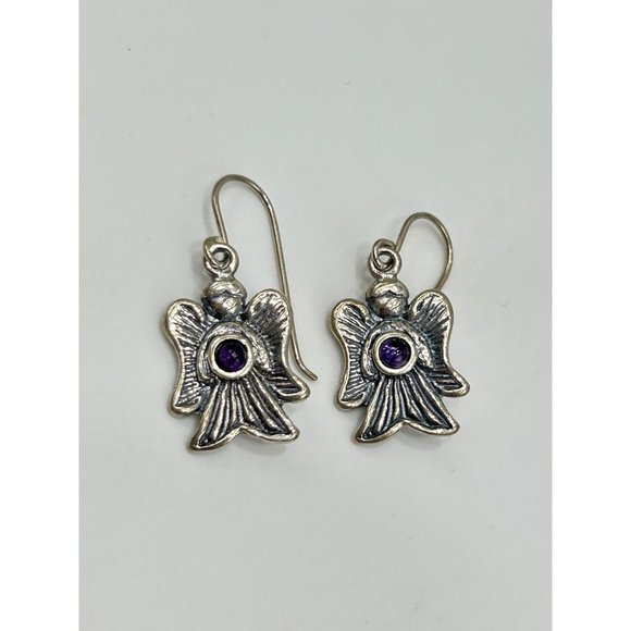 Didae Angels Israeli Jewelry Sterling Silver Dangles Earrings w Amethyst Stones - Picture 3 of 6